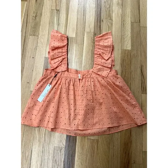 Katharine Kidd Ruffle Orange Eyelet Juno Top NEW (size L) - Picture 7 of 8